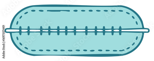 Stylized zipper illustration with teal fabric and dashed stitch details