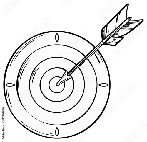 Target and arrow vector illustration hitting the center target success symbol sketch