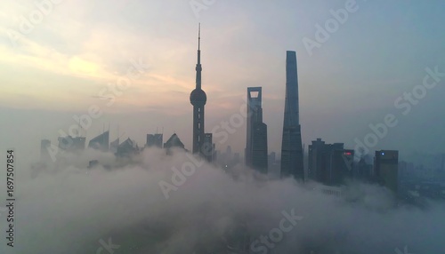 Wallpaper Mural Misty cityscape sunrise Torontodigital.ca