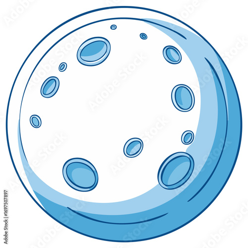 Stylized blue full moon with craters in a simple cartoon drawing style