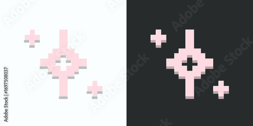 A set of pixelated pink glowing crosses with star-like shapes, evoking a magical and dreamy aesthetic, often seen in retro games as fantasy spells, healing icons, or sparkling mystical energy.
