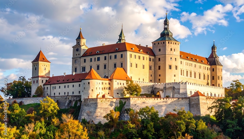 Fototapeta premium Majestic castle atop a hill under a dramatic sky