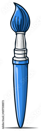 Illustration of a blue paintbrush for painting, drawing, illustration or creative pursuits with a silver ferrule.