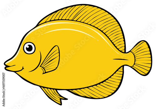 Stylized bright yellow tropical fish illustration isolated on white