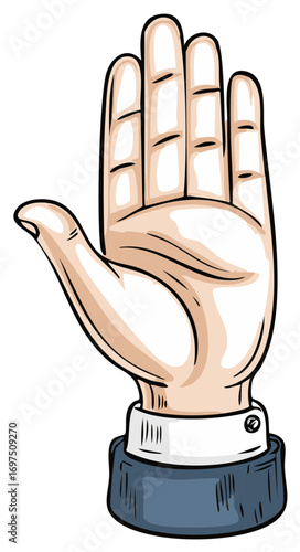 Cartoon illustration of a business hand held up in a stop or high five gesture