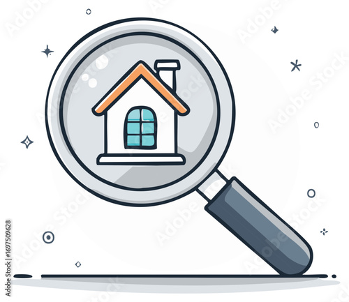Magnifying glass focusing on a house symbol concept