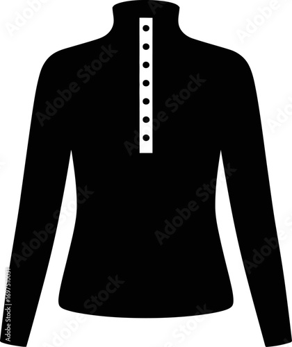 Black long sleeve polo shirt with button placket on white background