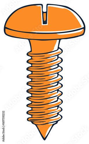 Single orange screw with dark outline and a single slot on the head