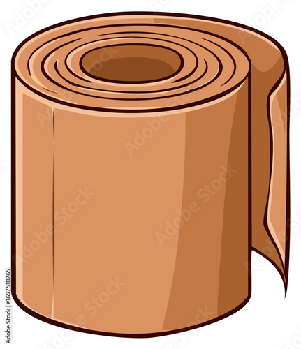 Simple cartoon illustration of a brown roll of leather, fabric, or medical tape