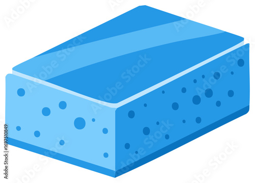 Illustration of a Blue Sponge with Rounded Edges and Visible Holes