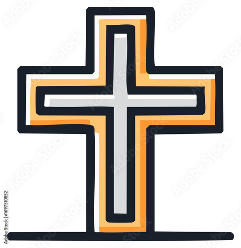Modern Christian Cross Symbol with Orange and Gray Layers