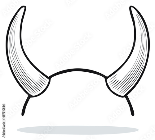 Devil horns illustration black and white. Halloween accessory.
