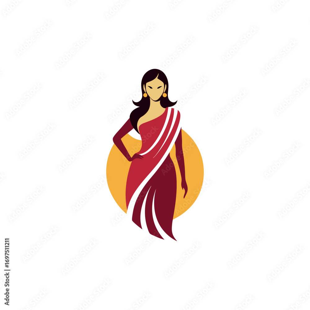 Obraz premium Women's fashion design logo with saree vector 