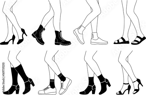Diverse collection of women's footwear options, showcasing variety in styles and seasons.