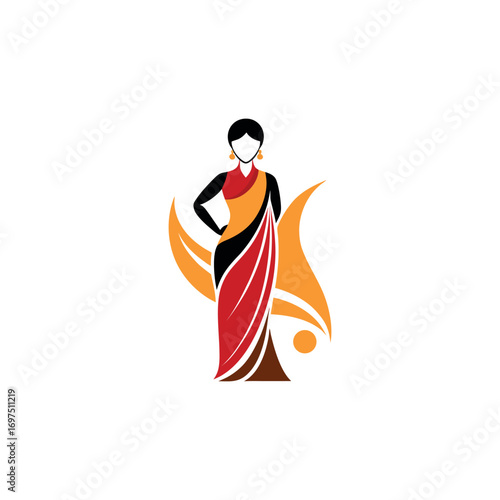 Women's fashion design logo with saree vector	
