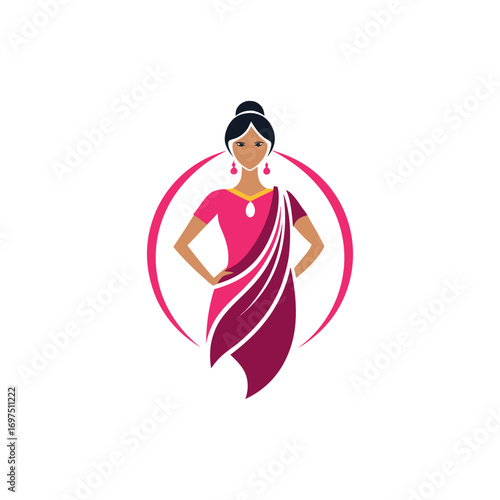 Women's fashion design logo with saree vector	