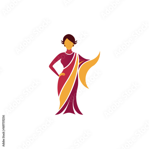 Women's fashion design logo with saree vector	