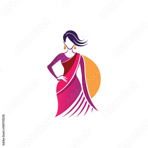 Women's fashion design logo with saree vector	