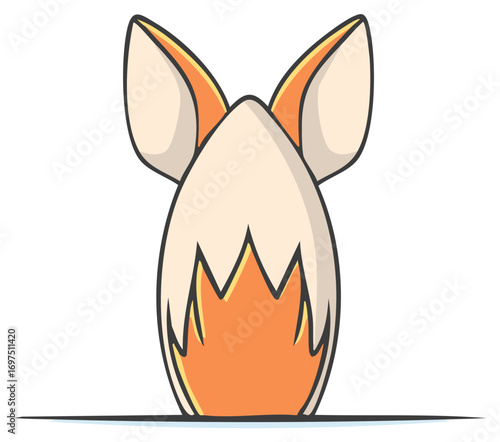 Cute cartoon fox or creature peeking up with pointy ears and orange fur simple vector illustration