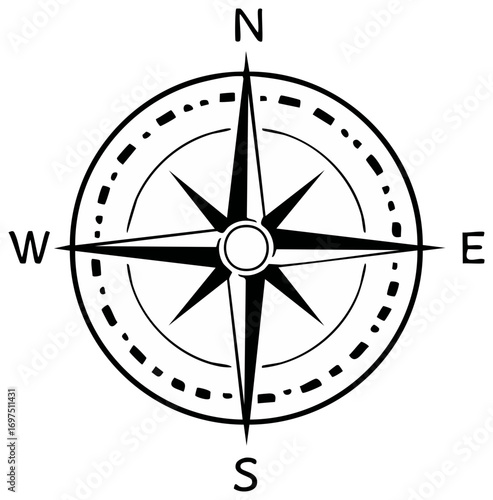 Vector illustration of a classic compass rose navigation tool with directional markings