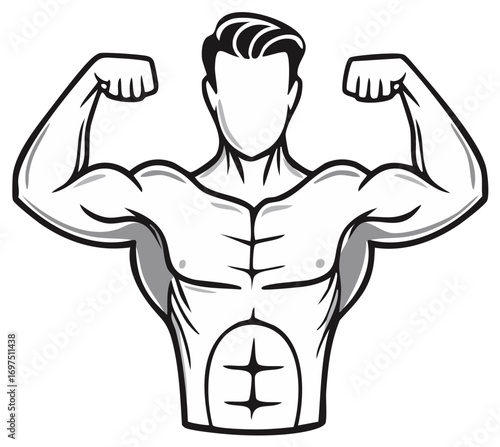 Vector illustration of a muscular man with flexed biceps for fitness or health concepts
