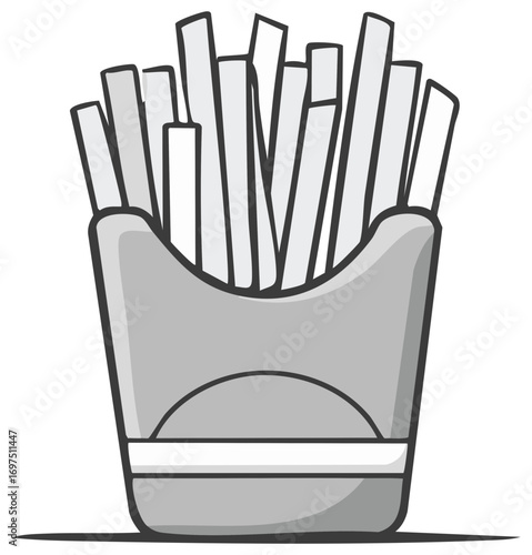 Cartoon Style French Fries in a Container Freshly Prepared and Ready to Eat