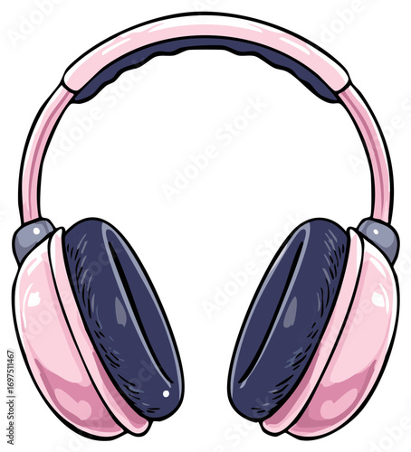 Illustration of Pink and Blue Wireless Headphones for Music Listening and Audio Entertainment