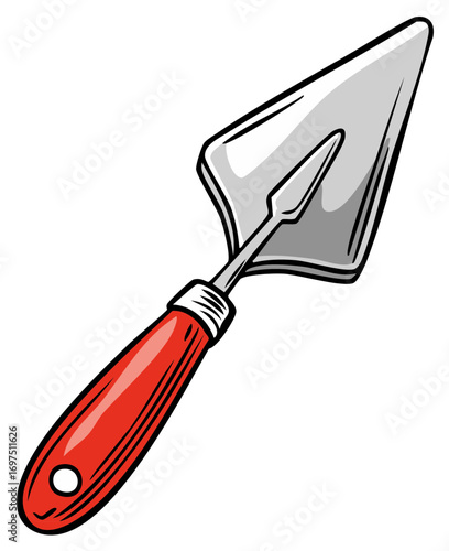 Illustration of a Garden Trowel with a Red Handle Cartoon Style