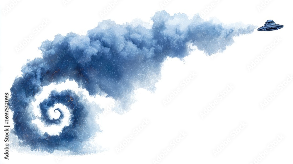 Naklejka premium Spiral of smoke, UFO trailing