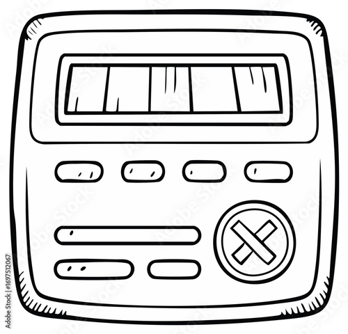 Line art doodle style calculator with display and buttons for school or office work