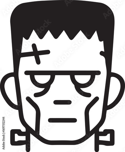 Spooky Halloween Frankenstein monster character with bolt necks and stitched forehead, perfect for holiday greetings and party invitations or themed events