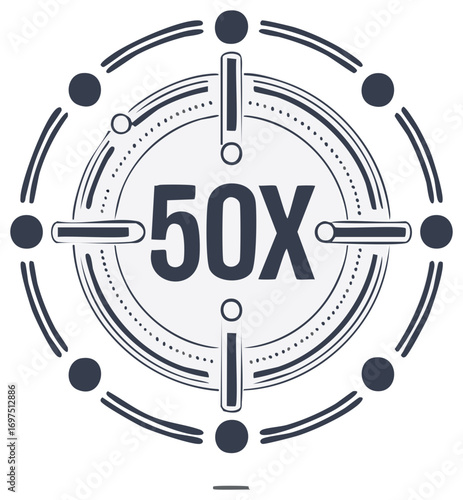 Emblematic 50X Numeric Design with Rounded Spokes and Dotted Details Circular Frame for Graphic Applications