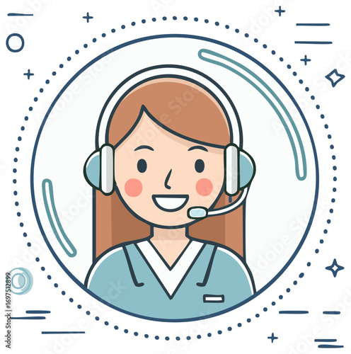 Friendly Female Customer Service Agent Wearing Headset Avatar Illustration