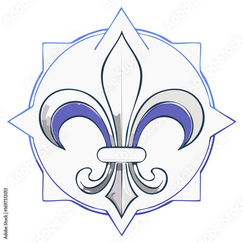 Stylized Fleur-de-lis Emblem in a Decorative Compass Rose Design