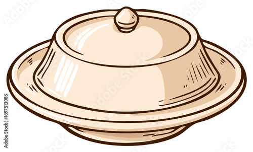 Cartoon Illustration of a Covered Serving Dish for Displaying and Serving Food
