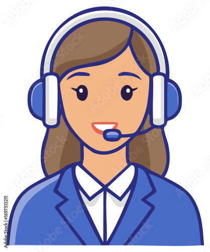 Smiling female call center agent wearing a headset for customer service and technical support