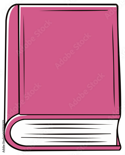 Vibrant pink hardcover book illustration in a charming cartoon style for education literature or creative design projects