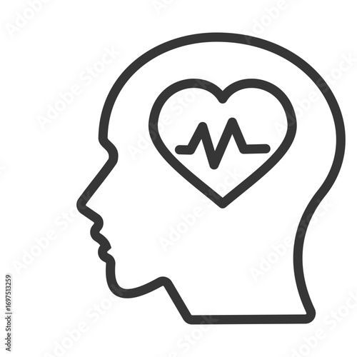 
outline icon single mental health with human head and heart design