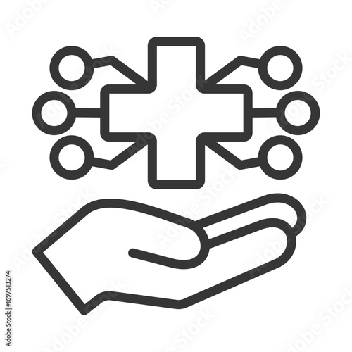 
single outline icon with hand, plus sign and nerve design