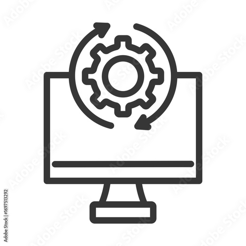 
outline icon single digital with computer and gear design