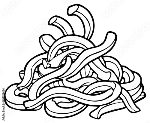 Stylized Black and White Drawing of Cooked Pasta Noodles Food Cuisine