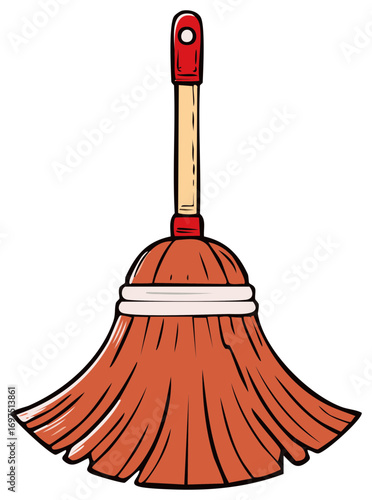 Cartoon Broom Illustration Household Cleaning Tool with Red Handle for Tidiness