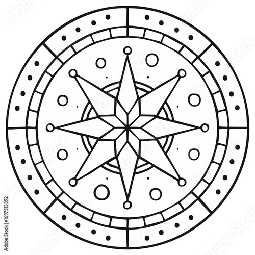 Compass Rose in Circular Frame Decorative Design