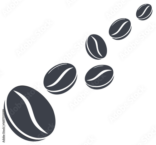Vector illustration of dark coffee beans flowing in a dynamic stream graphic icon