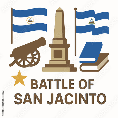 Battle of San Jacinto Nicaragua Flat Vector Illustration with Historic Symbols
