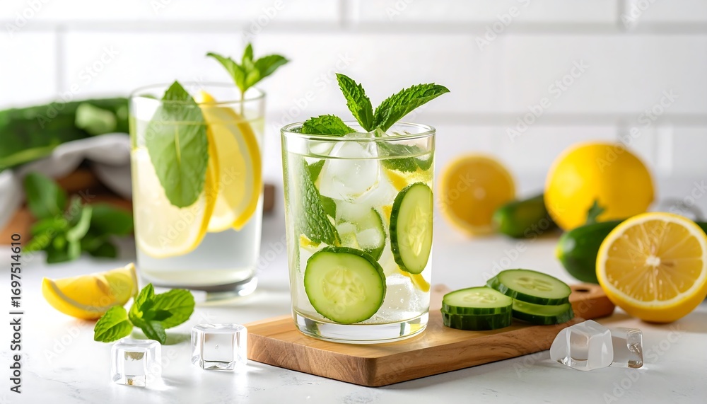 Fototapeta premium Refreshing Cucumber and Lemon Water