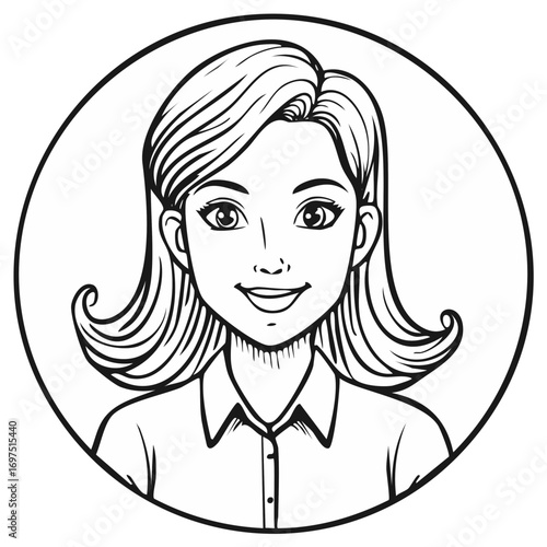 Stylized portrait illustration of a young woman with short styled hair and a friendly smile