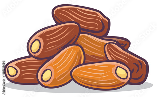 Stylized vector illustration of a pile of sweet dried date fruits for healthy snacking
