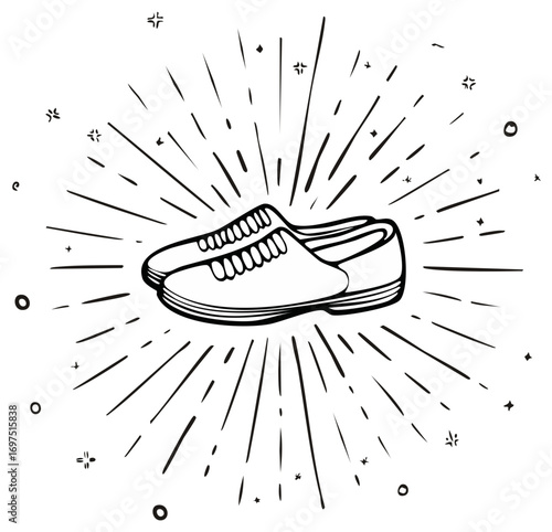 Line art illustration of shoes in a radiant design