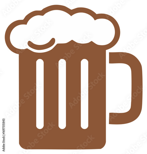 Simple flat vector icon of a beer mug with foam. Pub or bar beverage symbol.